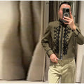 Women Woven Patchwork Napoleon Jacket Shoulder Pad Long Sleeve Hook Closure Street Blazer 2026 Spring Chic Casual Edgy Crop Coat