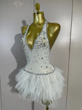 Women Sexy Mesh See Through Evening Birthday Party Dress Nightclub Stage Wear Sparkly Rhinestone Pearls Halter Backless Bodysuit
