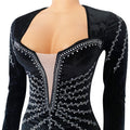 2026 High Quality New Design Dress Solid Rhinestones O-neck Long Sleeve Sexy Celebrity Party Maxi Dress Velvet Vestidos