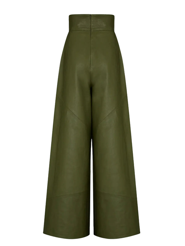 Women Fashion Faux Leather High Waist Wide Leg Loose Pants Sashes Zipper 2025 Spring Party Casual Street PU Trousers