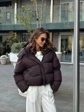 Women Short Hooded Quilted Jacket Oversized Zip Up Full Sleeve Padded Coat Winter Casual Street New Hot Chic Y2k Outerwear 2026