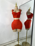 Women Sexy Knitted Mini Bodycon Top Bandage Skirt Two Piece Sets 2025 Celebrity High Street Night Club Birthday Party Outfits