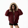 Fashion Faux Fur Trim Hooded Cotton Coat Women Asymmetric Zip Long Sleeve Puffer Jacket Female Winter Daily Warm Outfits 2026