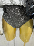 Lady Fish scales shell sequins Scale Sequin Bodysuit HighNeck Short Sleeve Ruffle Skirt Costume For Women Nightclub Stage Wear