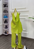 Fashion Women's Set Deep V-neck Halter Top and Wide Leg Pants Suits  Street Party Two 2 Piece Sets Outfits Tracksuit