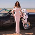Women Sexy Off the Shoulder Pearl Bead Diamond Bodycon Long Bandage Dress Nightclub Party Evening Birthday Celebrate Wear
