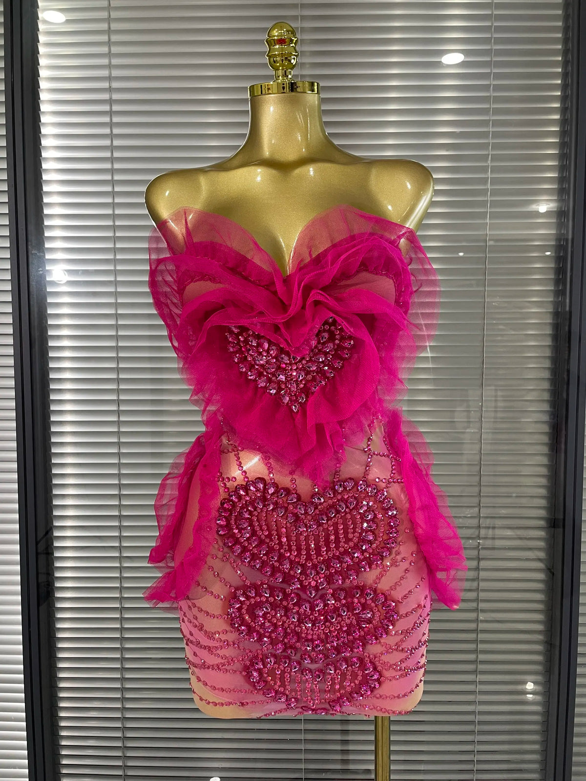 Women Sexy Sparkly Rhinestone Strapless Mesh See Through Mini Dress Eveing Party Birthday Singer DJ Nightclub Bar Stage Costume