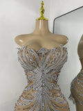 Luxury Women Sexy Sparkly Crystal Sequins Mesh See Through Openback Outfit Birthday Dress Dancer Performance Stage Costume