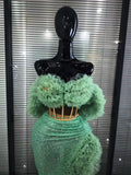 Mint White Color Women Mesh Ruffles Laced-up 2 Pieces Sequins Bodycon Long Dress Nightclub Bar Singer Party Performance Costumes