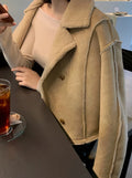 Retro Suede Coat Women's Hong Kong Style Double Breasted Suit Collar Winter New Arrival Chic Lightweight Luxury Coat