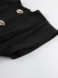 Black Loose Spliced Buttos Chic Dresses for Women O Neck Sleeveless Elegant Commute Dress Female Summer Fashion New