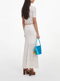 Summer Edge Date White Hollow Knit Two Piece Set for Women Button Accent Crop Top Mermaid Skirt Outfit for Casual Daily Wear