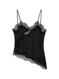 See Througth Lace Edge Tank Tops for Women V Neck Sleeveless Pathwork Hollow Out Sexy Fashionable Vest Female New