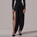 Sexy Hot Girl Solid Color Jumpsuits for Women Round Neck Long Sleeve Backless Side Split Streetwear Jumpsuit Female