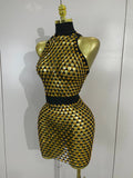Sexy Nightclub Bar Photoshoot Stage Costumes Sparkly Diamond Mesh See Through Mini Dress Women Evening Party Club Birthday Dress