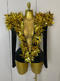 New Shiny Black Rhinestone Velvet Long Sleeve Bodysuit Women Evening Party Club Gala Hosts NightClub Bar Stage Costumes