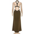 Sexy Women's Maxi Dress Halter Hollow Out Backless Sleeveless Ruched Evening Long Dresses Party Chic Robe Green Purple Summer