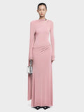 Women'S Metal Buckle Elegant Soft Dress Solid Spliced Folds Long Sleeved Slim Asymmetric Design Long Dress Female New