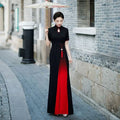 Autmn Winter New Vietnam Aodai Traditional Chinese Improved Qipao Women Embroidery Cheongsam Dress Banquet Evening Dress
