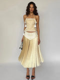 Sexy Tassel 2 Piece Set Women Irregular Halter Backless Bandages Tank Top+Patchwork Skirt New Trend Party Streetwear