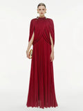 Chic Draped Maxi Dress Women Elegant Flutter Sleeve Turtleneck Patchwork Long Dresses 2026 Lady New Evening Party Gowns