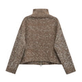 Solid Spliced Zipper Short Sweater Jackets For Women High Neck Long Sleeve Minimalist Female Fashion Style Clothes