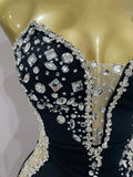 Sexy Strapless Shinning Rhinestones Bodycon Bandage Long Dress Women Fashion Celebrate Evening Party Vestido