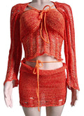 Glitter Sequins Knitted Skirt Sets Women 3 Piece Outfit Vacation Festival Clothing Sheer Top and Mini Skirt Matching Sets