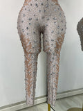 Women Sexy Spandex Rhinestones Sleeveless Tight Jumpsuit Celebrate Birthday Evening Club Rompers Photo Shoot Wear