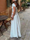 Beach Holiday Skirt Suit for Women Folds Tube Top High Waist Spliced Lace Long Skirt White Two Piece Set Female New