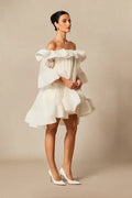 Women's Spring Summer Off Shoulder Tiered Ruffle Flared Mini Dress Sweet Prom Party Wear 2026 Trendy Feminine Fashion Dress