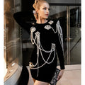Luxury Beaded Black Bandage Short Dress Fashion Hepburn Party Banquet Performance Wear Cocktail Formal Gown Luxury Evening Gowns