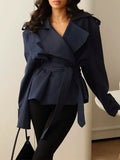 Chic Lace Up Women Jackets Lapel Collar Long Sleeve Loose Jacket for Street Stroll Casual Gathering Wear Fashion