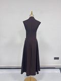 Solid Minimalist Slimming Dresses for Women O Neck Sleeveless High Waist Temperament Dress Female New