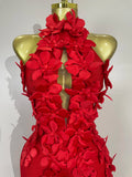 Sexy Hollow Out Sleeveless 3D Flower Red Bodycon Long Bandage Dress Women Evening Party Birthday Elegant Wedding Guest Clothing