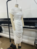 Elegant Spliced Shawl Long Dress for Women Sleeveless High Waist Patchwork Folds Dresses Female New