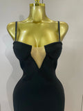 Sexy V Neck Black Bodycon Mermaid Bandage Long Dresses With Pink Ruffles Women Birthday Party Prom Gown Celebrities Eveing Dress