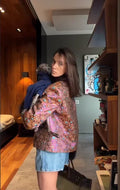 Women's Vintage Floral Print Faux Fur Patchwork Jacket Fashion Single Breasted Long Sleeved Coat Autumn Street Daily Wear 2026