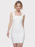 Summer Pure White Vintage Bandage Dress Mini Spaghetti Classic Slash Bustier Birthday Dress Office Lady Vestidos