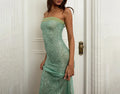 Solid Slimming Fashion Dresses for Women Strapless Sleeveless Patchwork Sequins Midi Split Dress Female Clothing