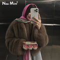 Chic Brand Icon Fashion Kendall Jenner Brown Gradient Faux Fur Jacket Women Winter New Luxury Cropped Fox Fur Coat