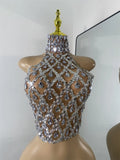 Sparkly Diamonds Mesh Sexy Transparent Tops Women Luxury Party Celebrate Bithday Stage Wear Nightclub Performance Costume