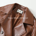 Luxury Design Brown Belted Faux Leather Jacket Woman Autumn Trench Coat Iconic Blogger Motorcycle PU Leather Outerwear