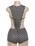 Polka Dot Sexy 2 Piece Set Women Side Split Sleeveless Bandage Bodysuit+Shorts Matching Hipster Party Clubwear Suits