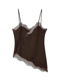 See Througth Lace Edge Tank Tops for Women V Neck Sleeveless Pathwork Hollow Out Sexy Fashionable Vest Female New