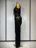 Women Sparkly Glod Rhinestones Sequined Fringe Jumpsuit Sexy Nightclub Party Birthday Outfit Show Singer Stage Perform Costume