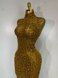 Sparkly Rhinestone Sleeveless Stretch Long Dress Women Sexy Mesh Celebrate Evening Prom Luxury Birthday Dress Evening Party Wear