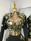 Sparkly Sequined Mirrors Technological High Street Short Summer Three Pieces Dress Sexy Stage Women Outfit Singer Show Wear