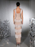 2026 Sexy Women's Heavy Industry Tassel Biamond Bandage Dress Sleeveless Slim Long Dress Cocktail Evening Party Vestidos
