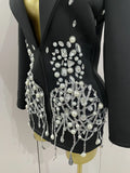 Sparkly Crystal Chains Pearls Long Sleeve Mini Dress 2025 Women Birthday Evening Party Nightclub Outfit Singer Wedding Costume